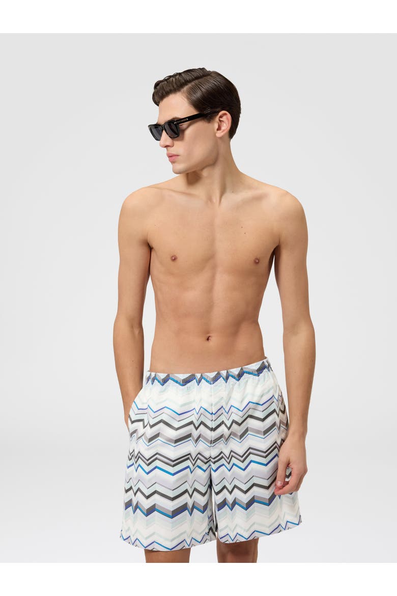 Long Swim Shorts With Irregular Zigzag Print, Alternate, color, Light Blue