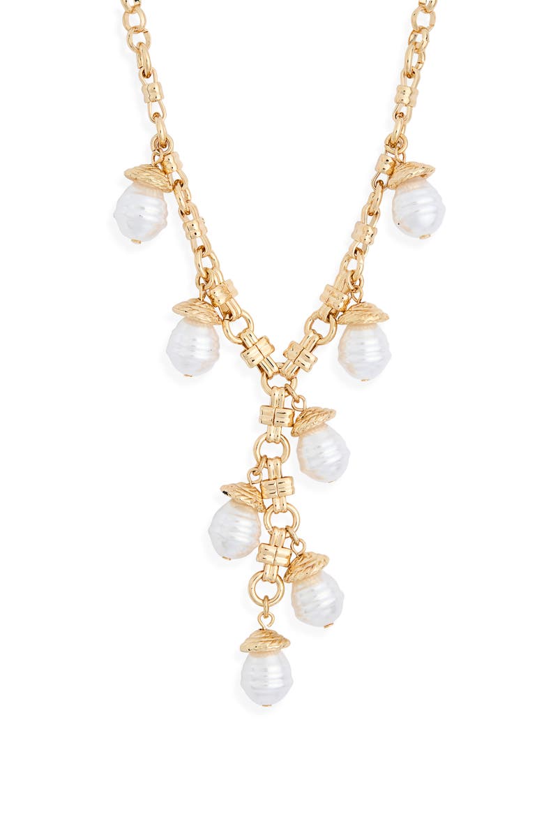 Faux Pearl Charm Y-Necklace, Main, color, WHITE- GOLD