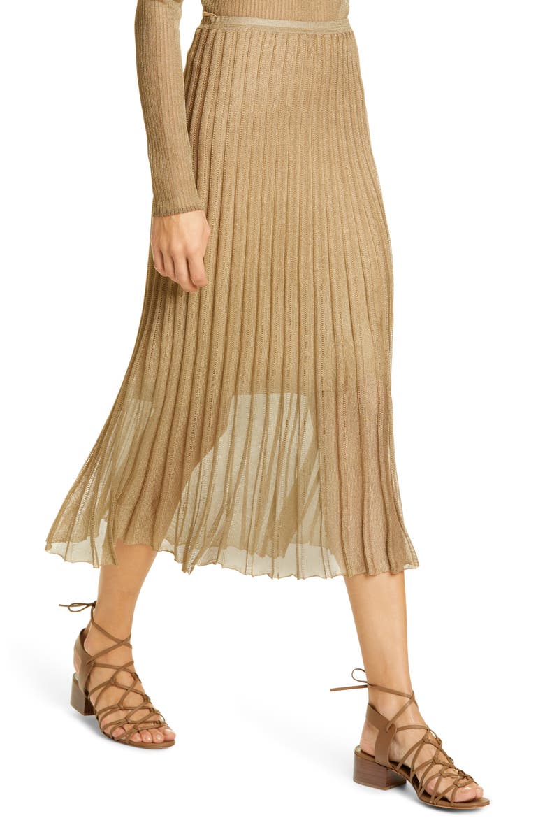 Pleated Metallic Knit Skirt, Alternate, color, BRONZE
