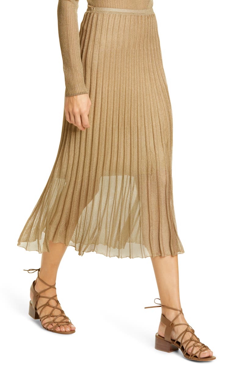 Vince Pleated Metallic Knit Skirt, Alternate, color,