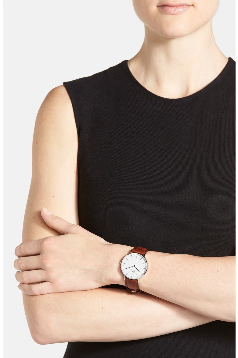 'Classic St. Mawes' Leather Strap Watch, 36mm, Alternate, color, BROWN/ SILVER