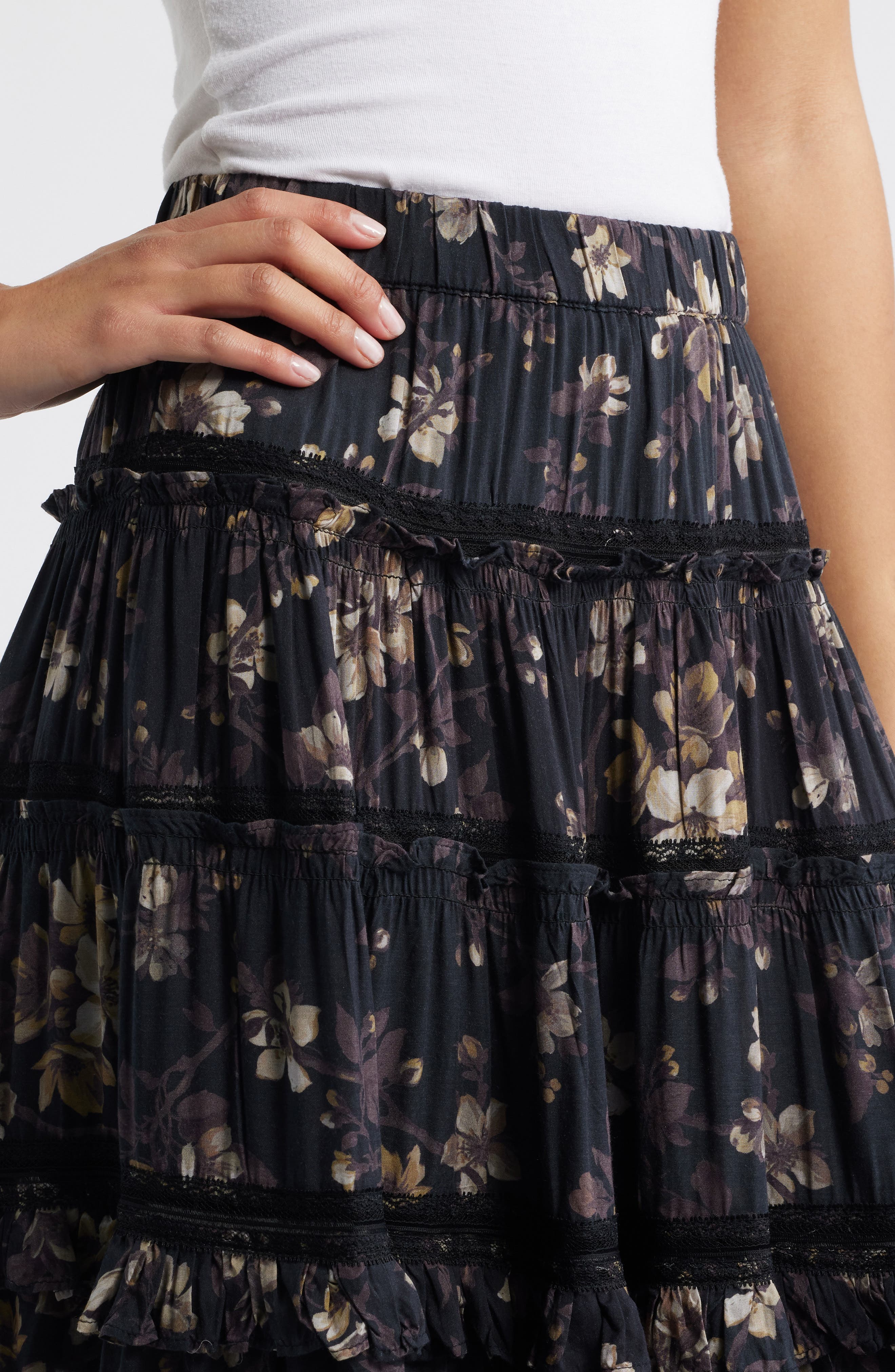 Talia Floral Print Ruffle Lace Maxi Skirt (Women) | Nordstrom