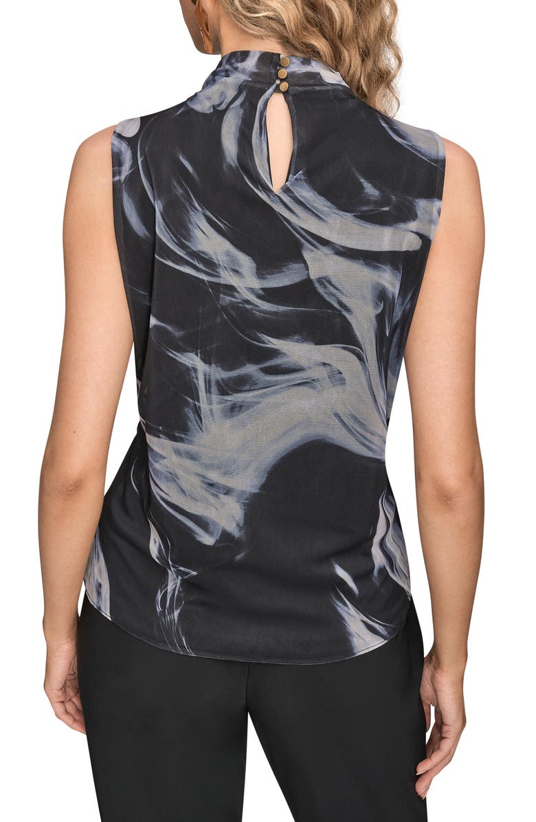 Donna Karan New York Mock Neck Chiffon Sleeveless Top, Alternate, color, Black/ Vapor Multi