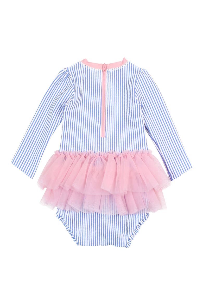Seersucker Long Sleeve One-Piece Swimsuit, Alternate, color, BLUE
