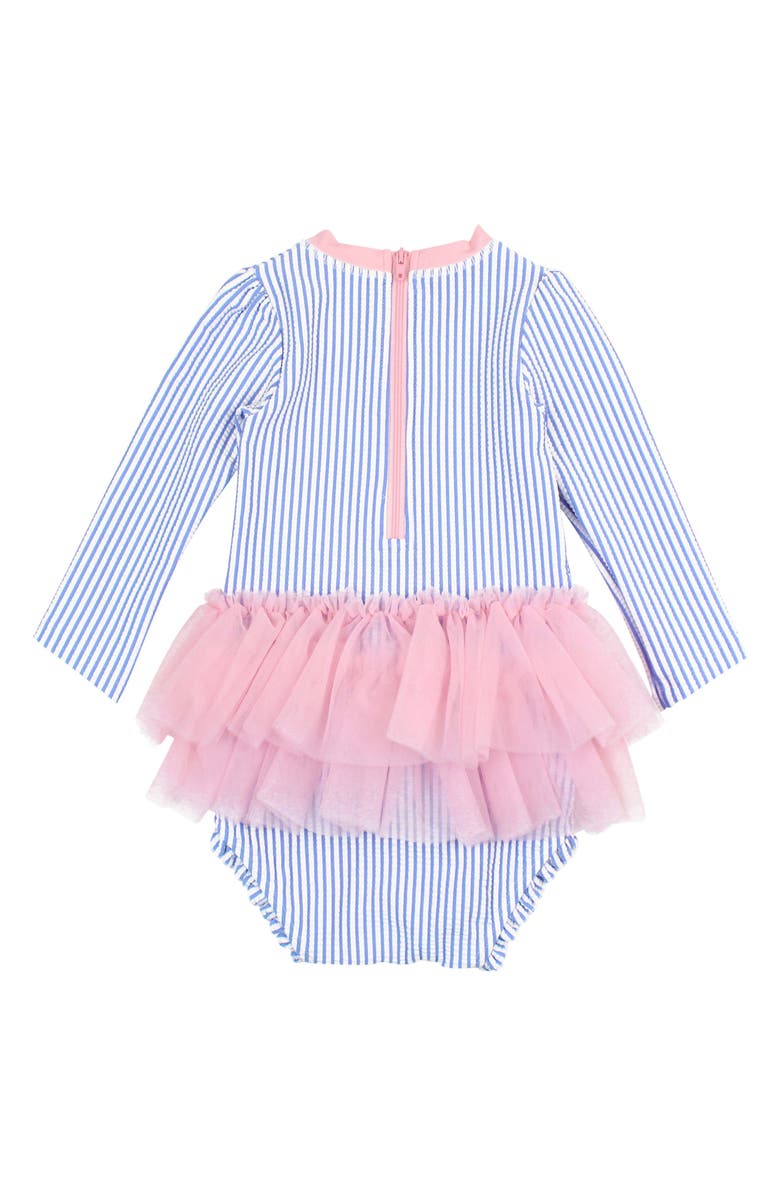 RuffleButts Seersucker Long Sleeve One-Piece Swimsuit, Alternate, color, Blue