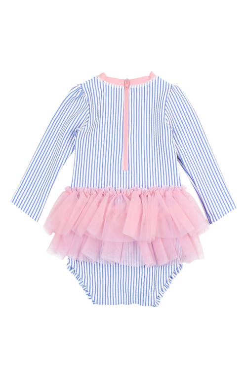 RUFFLEBUTTS RUFFLEBUTTS SEERSUCKER LONG SLEEVE ONE-PIECE SWIMSUIT
