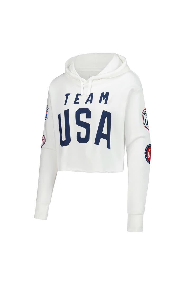 Outerstuff Women's White Team USA Flag & Patches Fleece Cropped Pullover Hoodie, Alternate, color, White