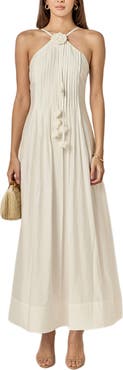 English Factory Crochet Flower Trim Pleated Maxi Dress