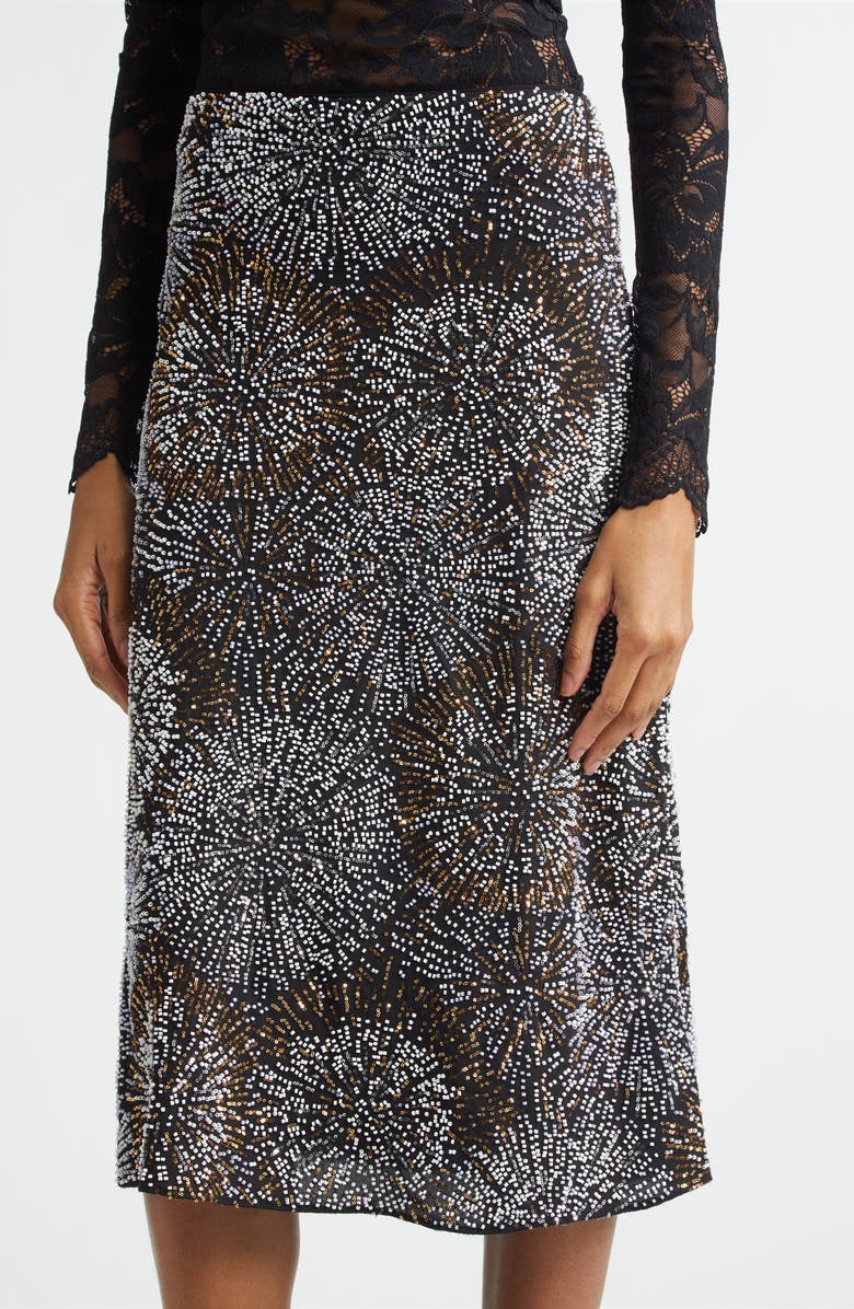 Rabanne Firework Embellished Crepe Midi Skirt, Alternate, color, Black