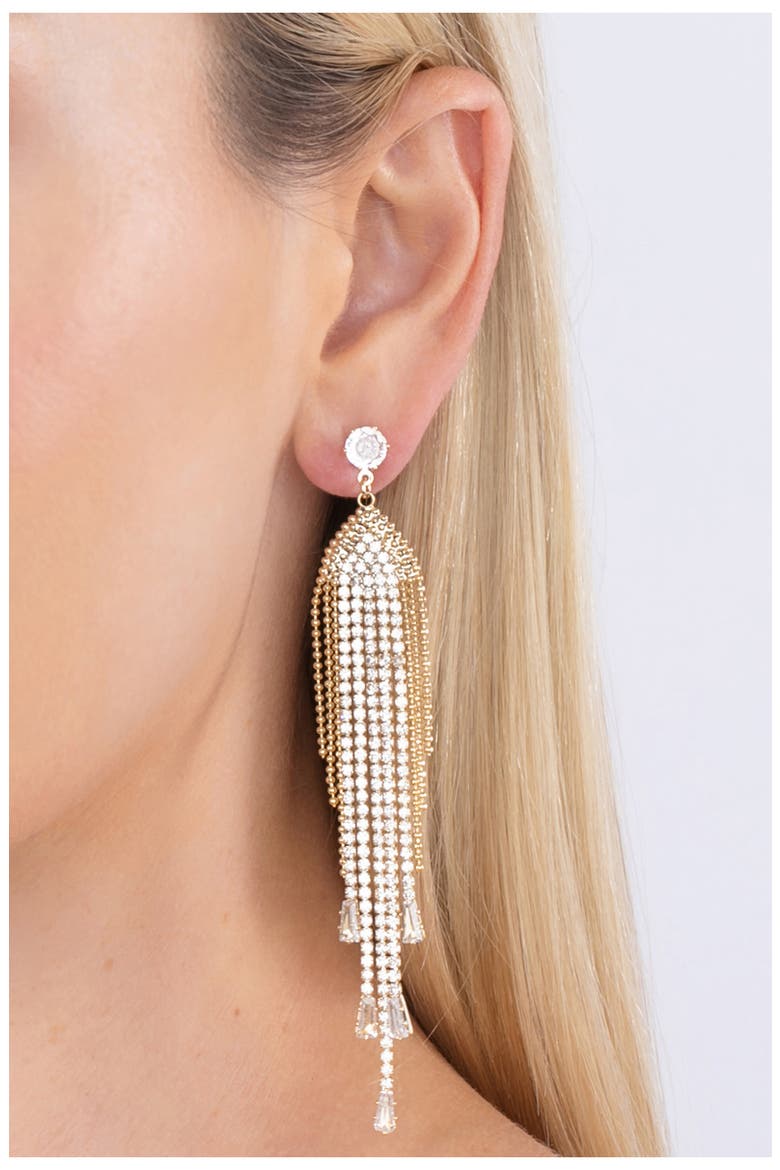 Celeste CZ Chain Fringe Drop Earrings, Alternate, color, GOLD