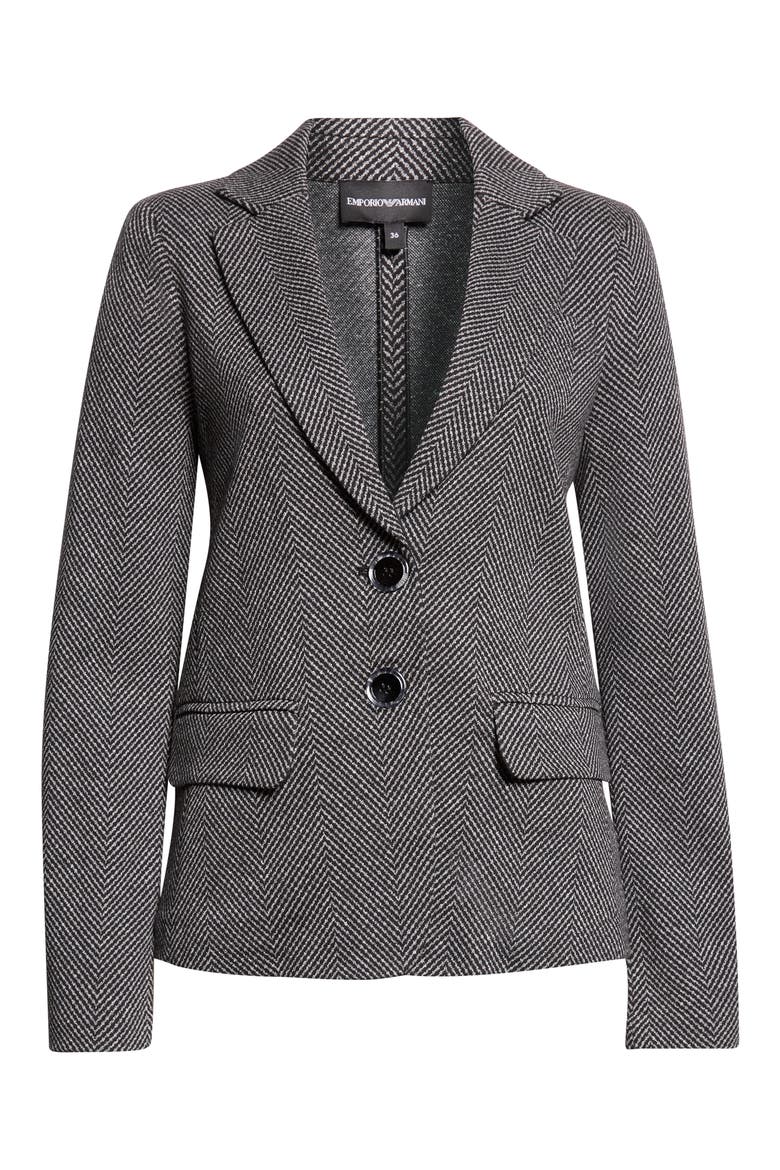 Chevron Jacquard Jersey Blazer, Main, color, SOLID BLACK