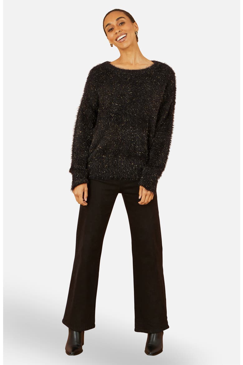 Metallic Fluffy Eyelash Relaxed Jumper, Alternate, color, Black
