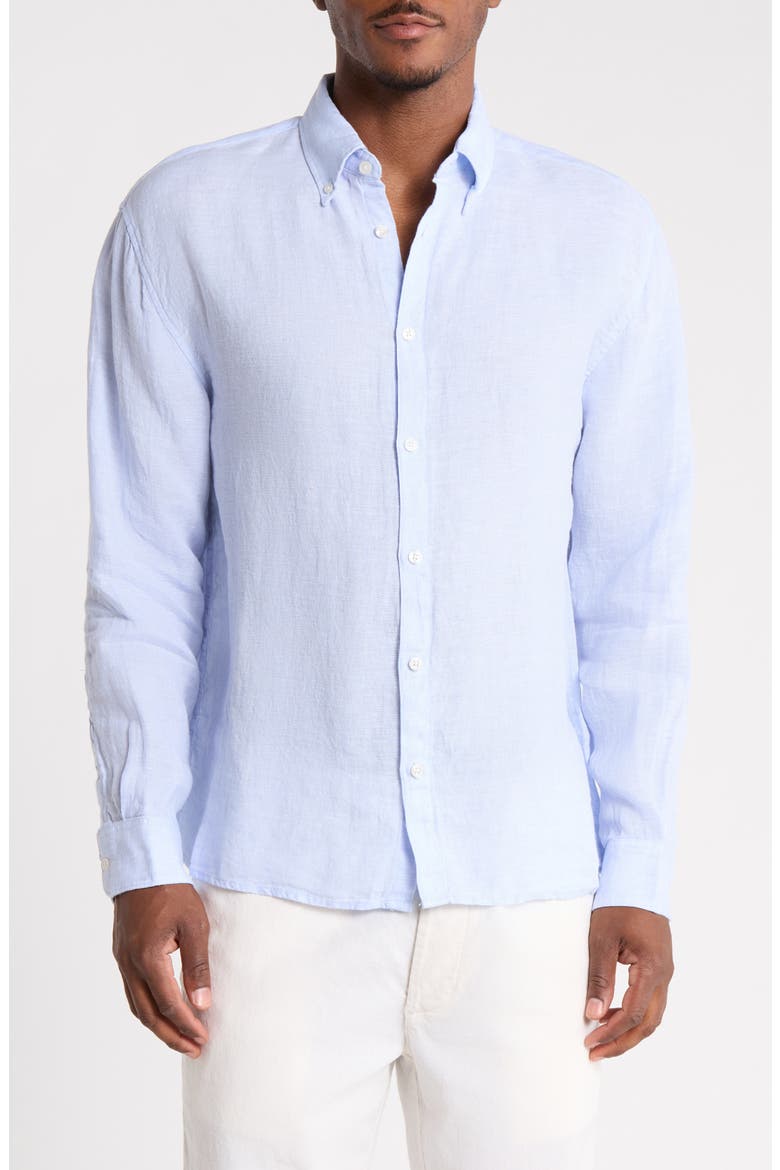 Linen Long Sleeve Button-Down Shirt, Main, color, SPLASH BLUE