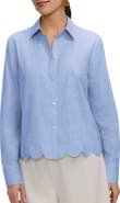 Foxcroft Scarlett Scallop Hem Linen Blend Button-Up Shirt