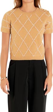 Endless Rose Diamond Pattern Short Sleeve Sweater
