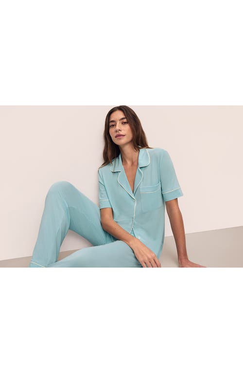 Shop Eberjey Gisele Short Sleeve Jersey Knit Pajamas In Canal Blue/ivory