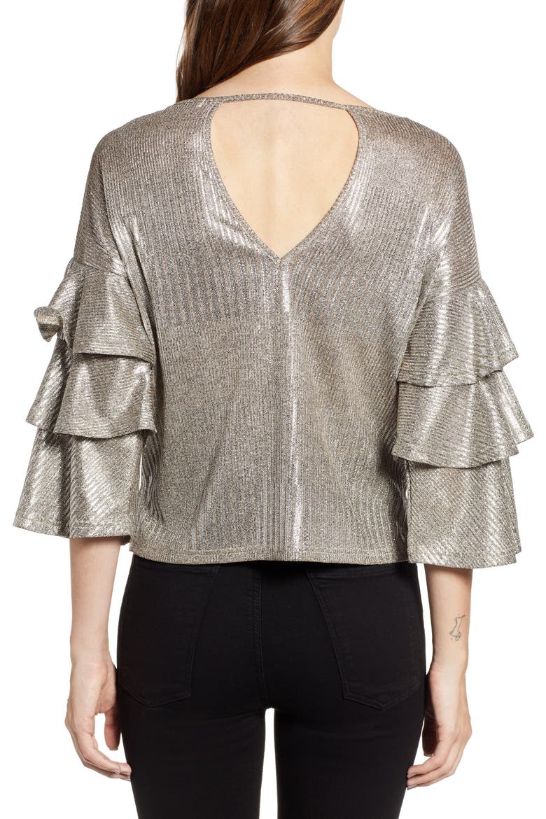 Metallic Tiered Ruffle Sleeve Top, Alternate, color, METALLIC