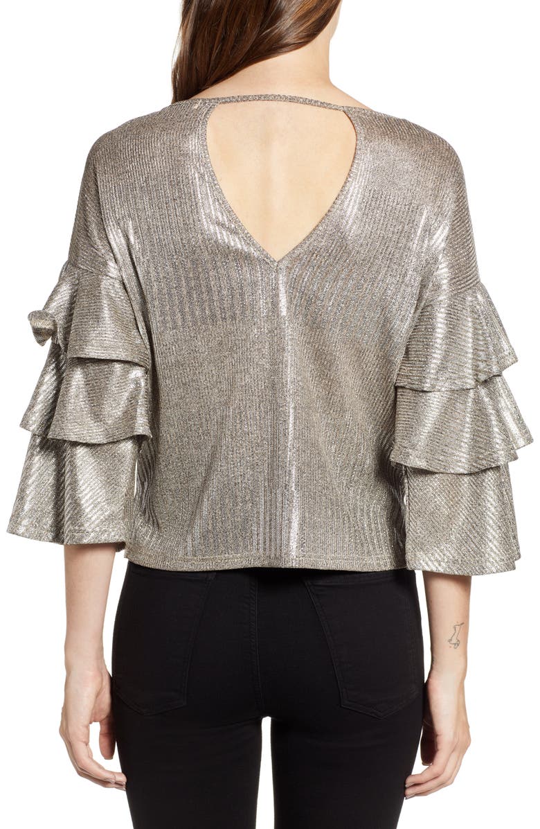 Bishop + Young Metallic Tiered Ruffle Sleeve Top, Alternate, color,