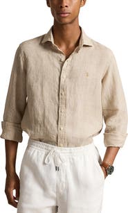 Polo Ralph Lauren Classic Fit Houndstooth Linen Button-Up Shirt