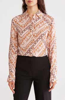 Elie Tahari The Haven Gilded Chain Print Button-Up Shirt