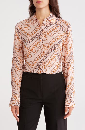 Elie Tahari The Haven Gilded Chain Print Button-up Shirt In Pink