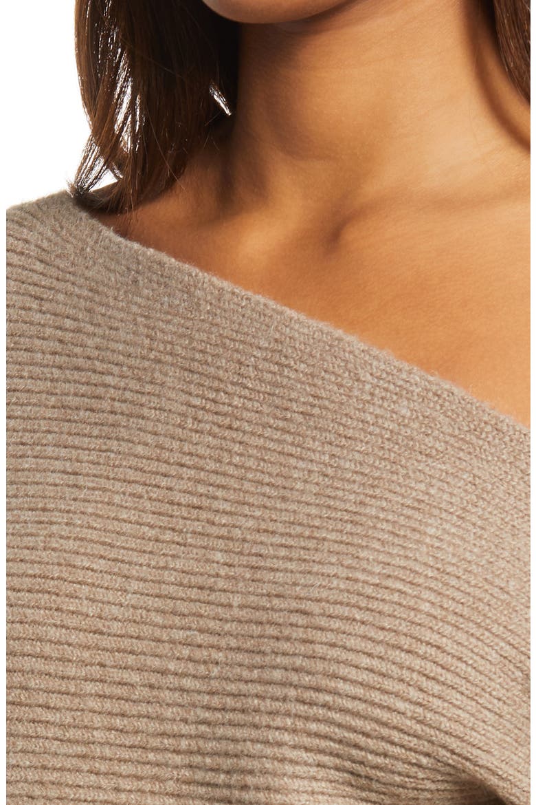 Ribbed One-Shoulder Pullover, Alternate, color, BROWN SHIITAKE HEATHER