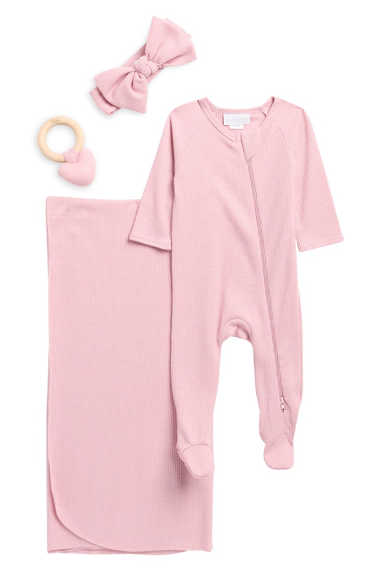 Four-Piece Waffle Knit Footie Set, Main, color, MAUVE