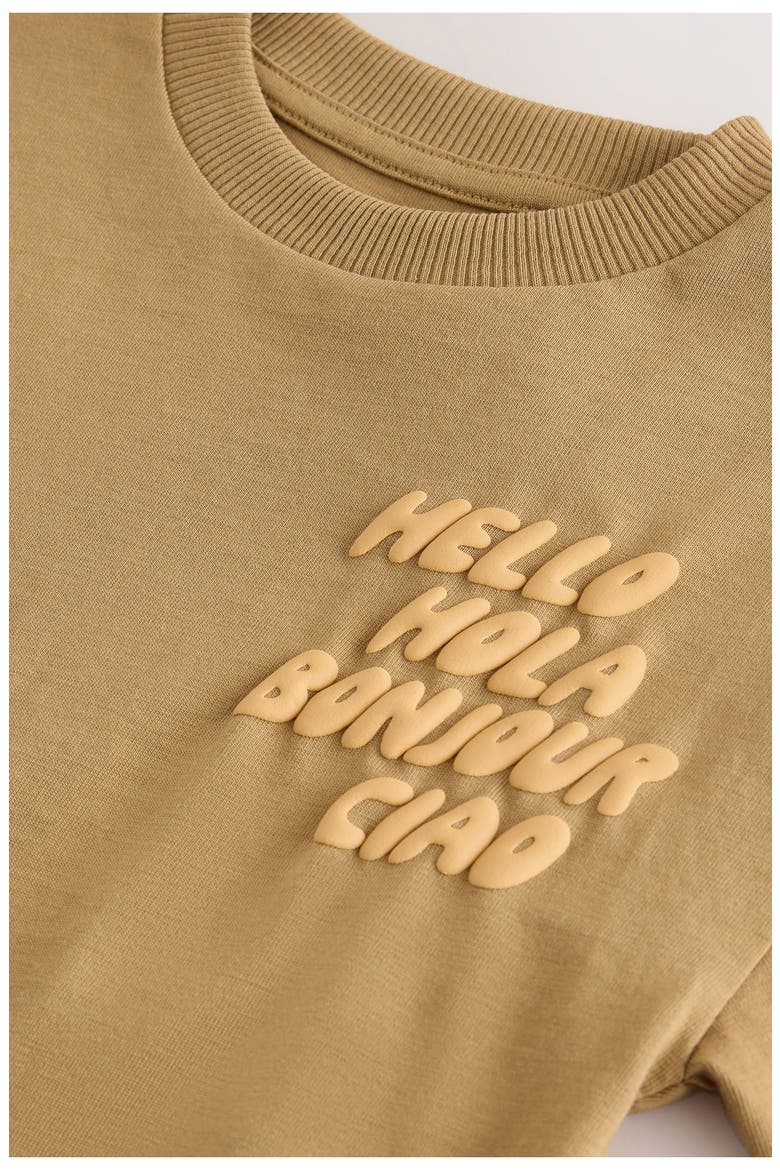 Kids' Hello Motif Graphic T-Shirt, Alternate, color, BROWN