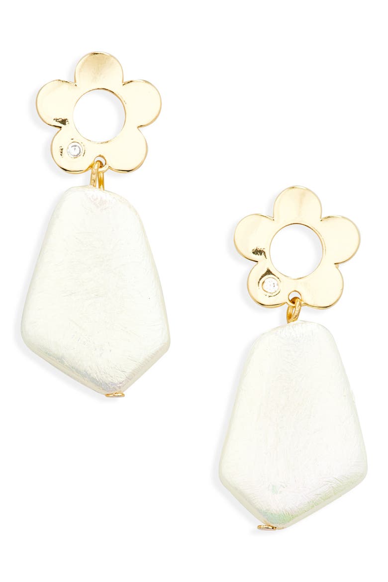 Iridescent Flower Drop Earrings, Main, color, GOLD