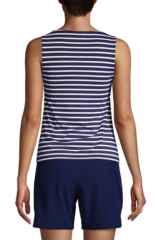 Lands' End Ddd-cup Chlorine Resistant High Neck Upf 50 Modest Tankini Swimsuit Top In Deep Sea Mixed Diagonal Stripe