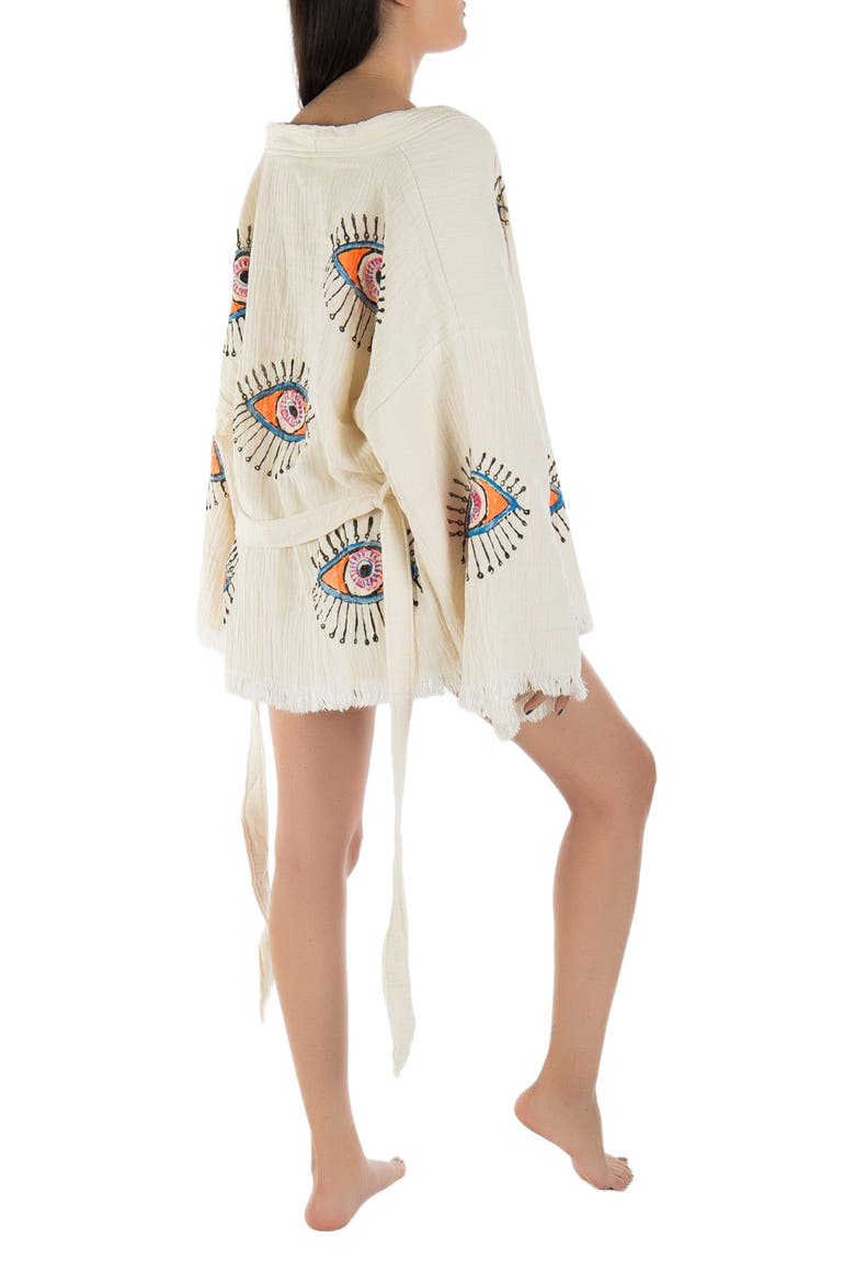 Sereia Evil Eye Handmade Cotton Short Robe Cover-Up, Alternate, color, Off-White