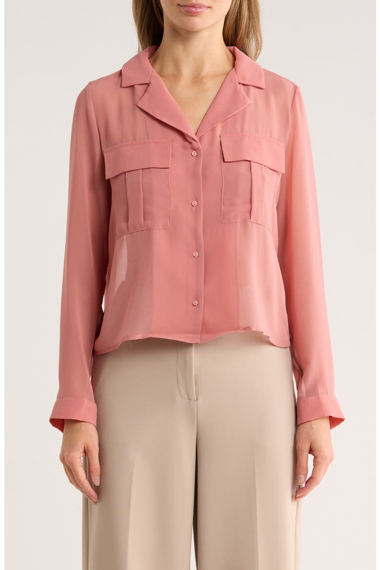 Print Long Sleeve Crop Blouse, Main, color, ROSE PINK
