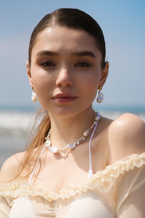 Classicharms Skyler Freshwater Baroque Pearl Drop Earrings In Gold