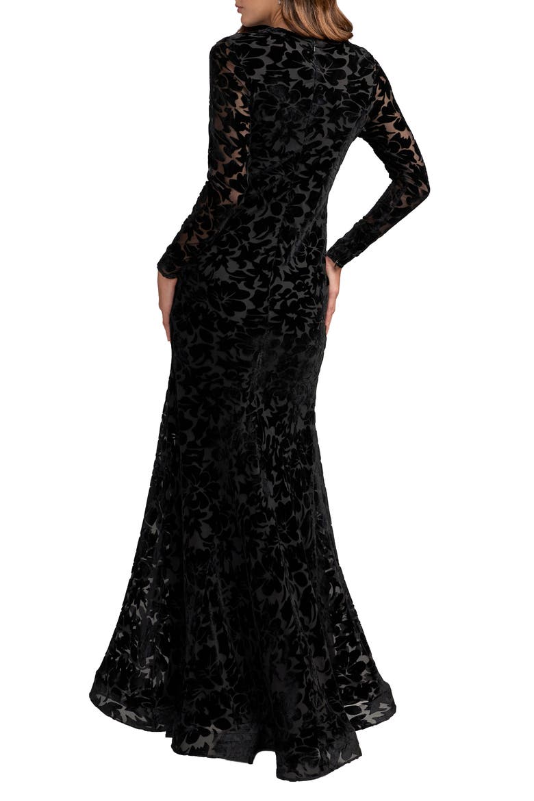 Floral Velvet Burnout Long Sleeve Gown, Alternate, color, Black