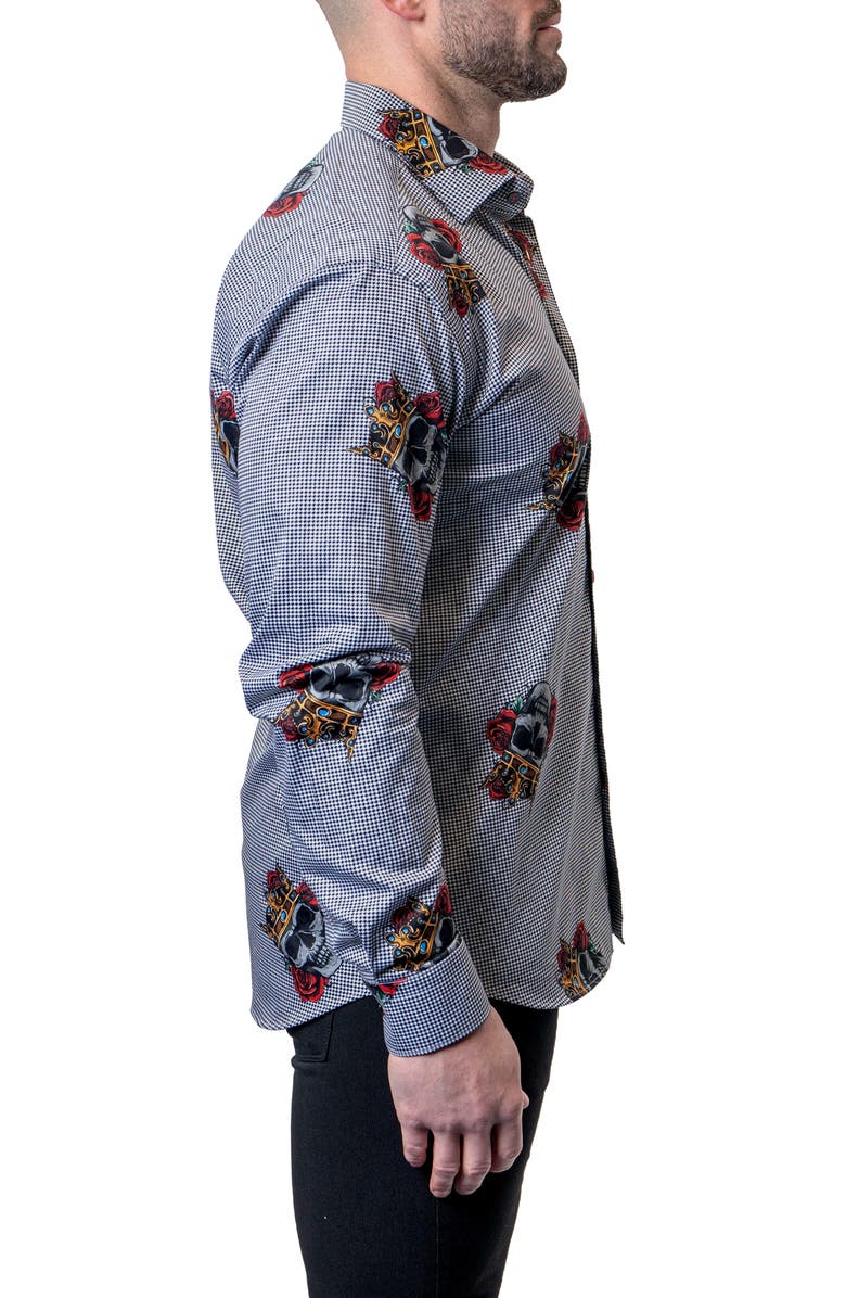 Maceoo Fibonacci Skull King Grey Button-Up Shirt, Alternate, color,