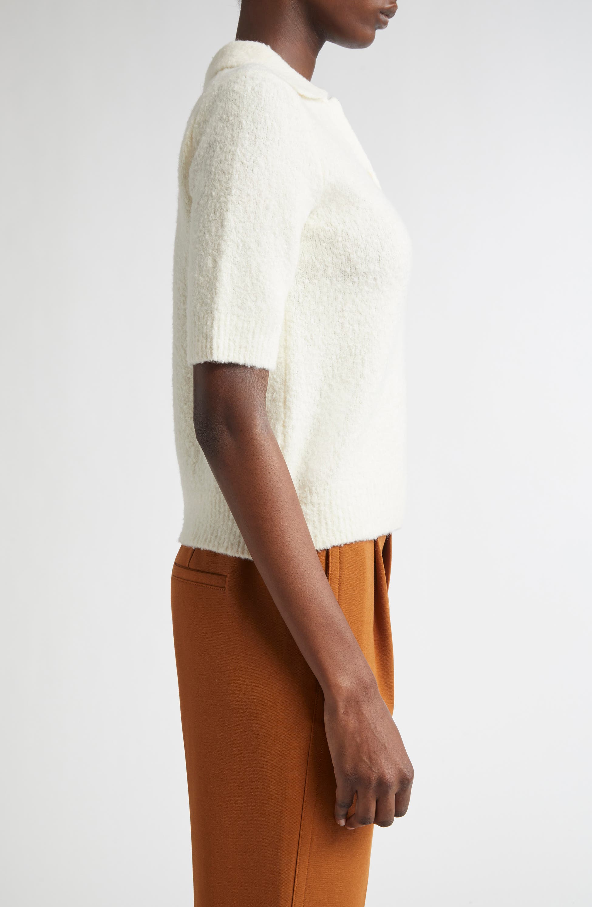 Bouclé Short Sleeve Polo Sweater