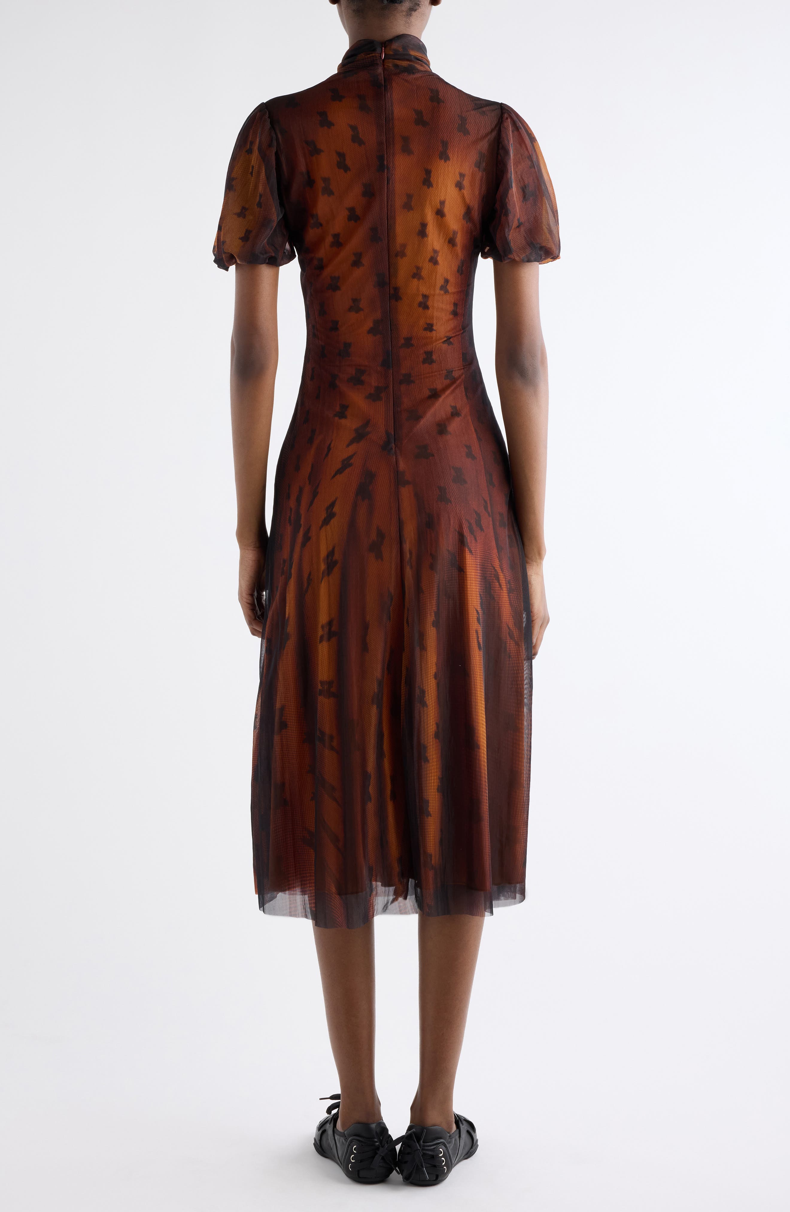 Acne Studios Emaija Teddy Print Puff Sleeve Mesh Dress (Women