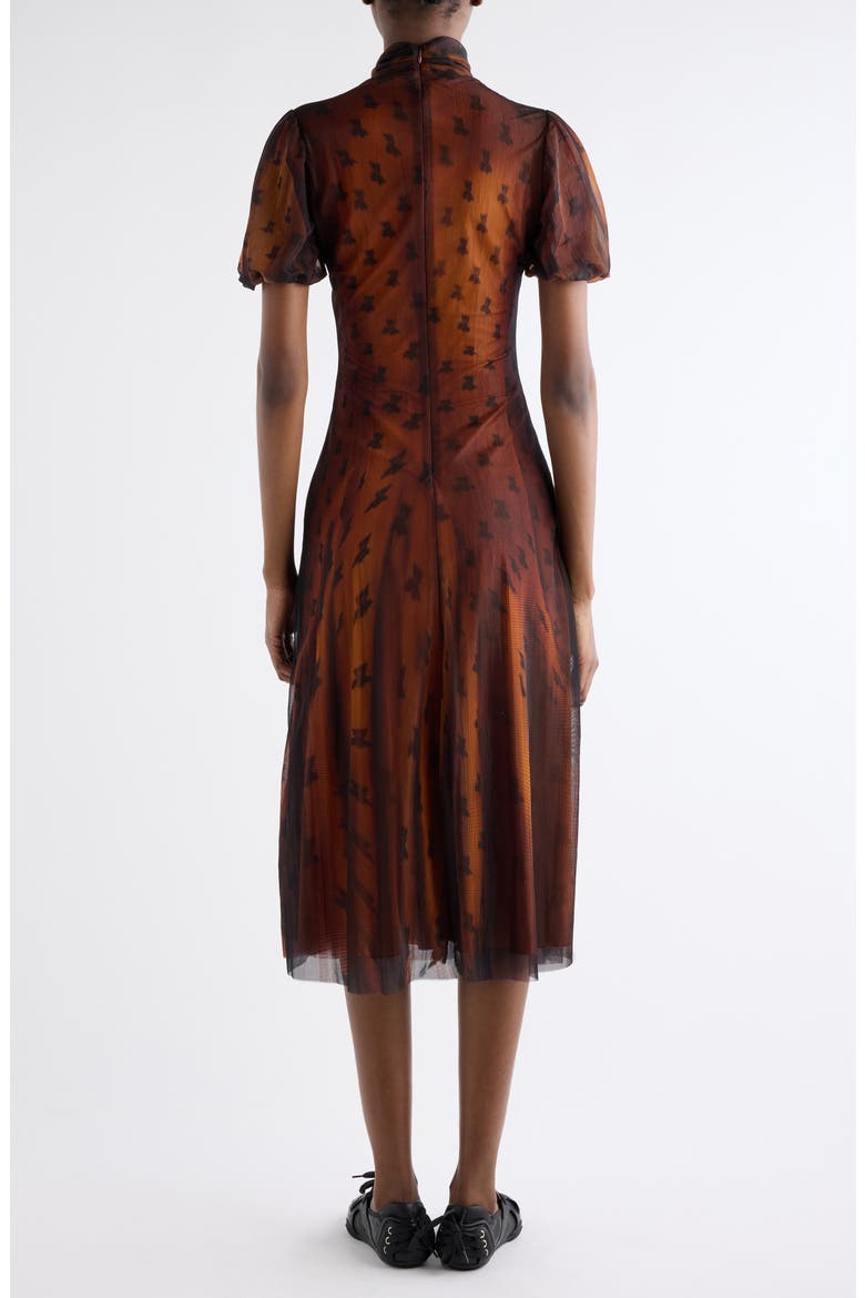 Emaija Teddy Print Puff Sleeve Mesh Dress, Alternate, color, RUST BROWN