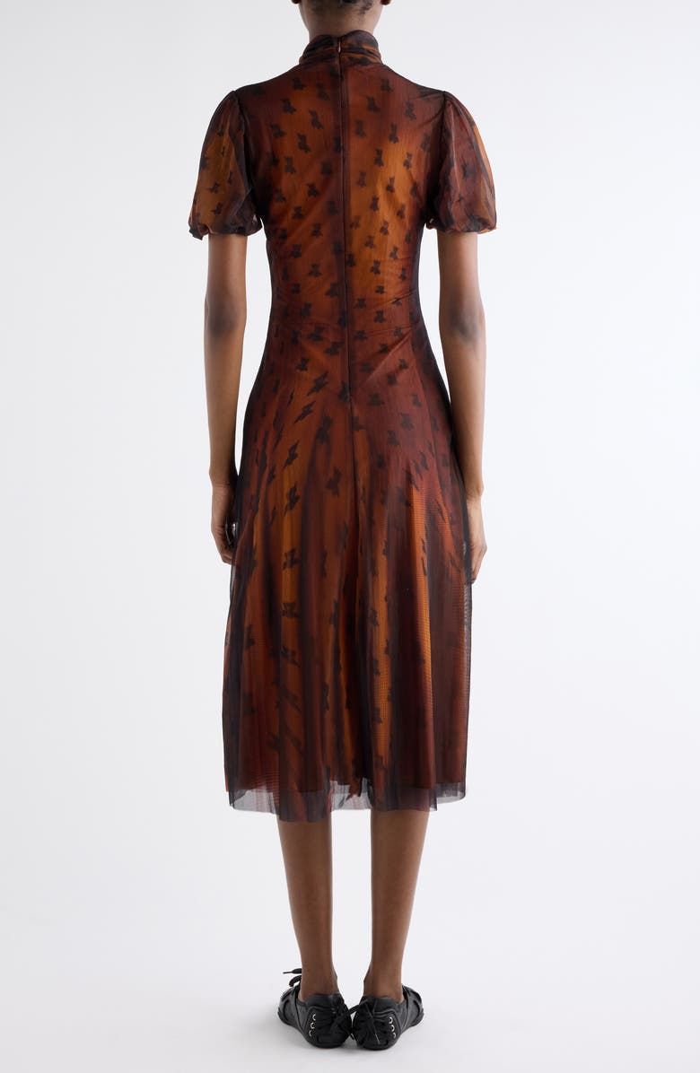 Acne Studios Emaija Teddy Print Puff Sleeve Mesh Dress, Alternate, color, Rust Brown