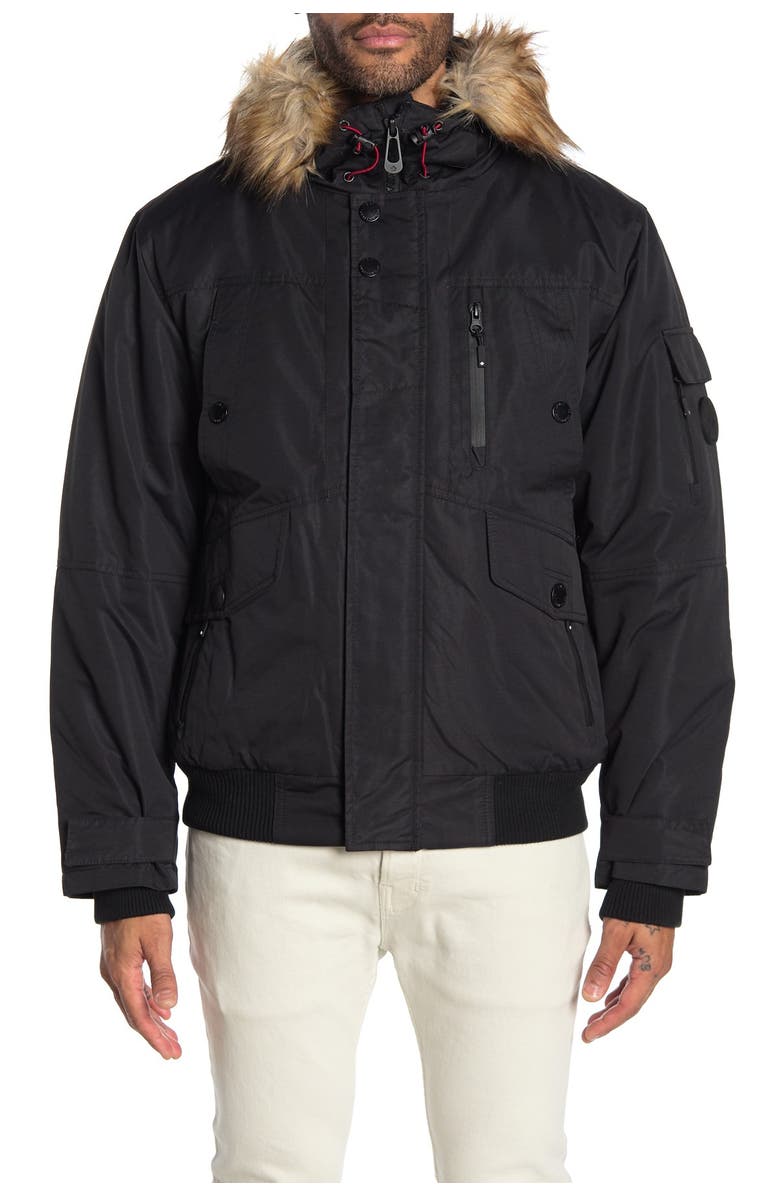 Noize Faux Fur Hooded Bomber Jacket, Alternate, color, Black