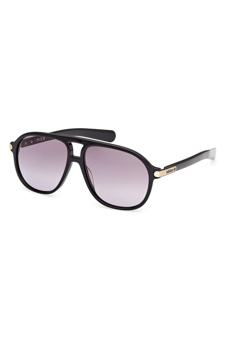 adidas 58mm Pilot Sunglasses, Alternate, color, Shiny Black / Gradient Smoke