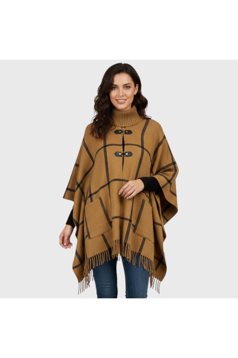 Women's Plaid Ruana, Main, color, Tan