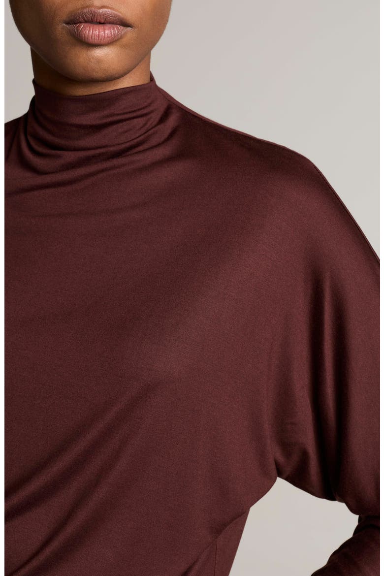 Dolman Sleeve Draped Funnel Neck Top, Alternate, color, CHERRYWOOD