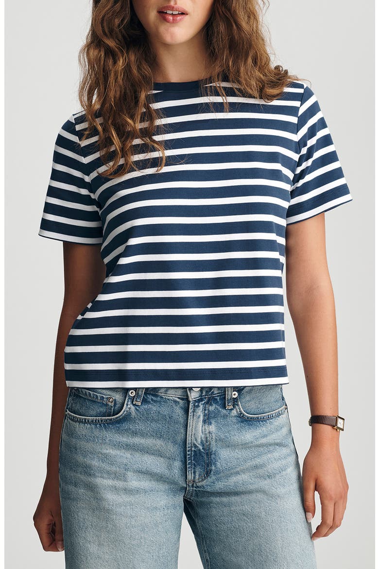Audrey Stripe Cotton Interlock T-Shirt, Main, color, NAVY STRIPE