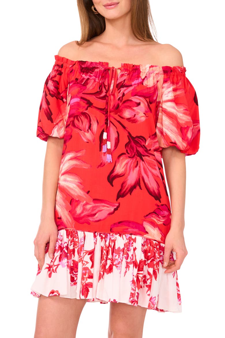 Floral Off the Shoulder Minidress, Alternate, color, POPPY