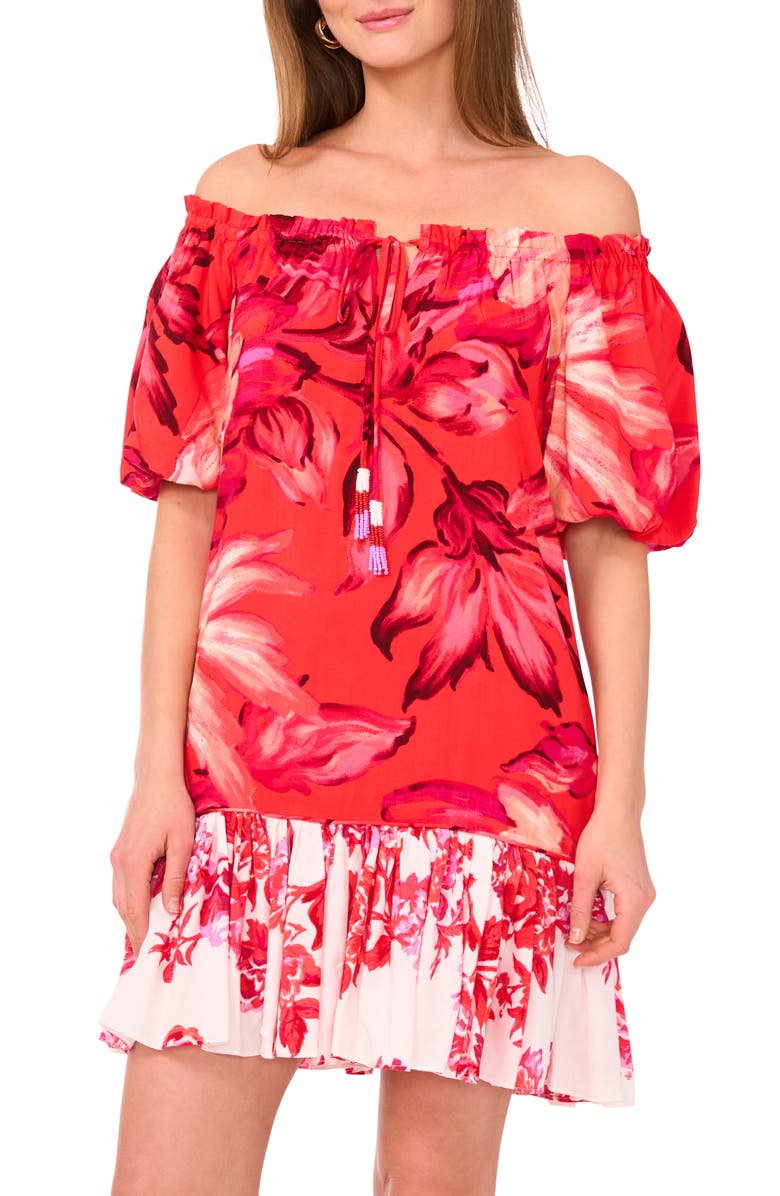 Vince Camuto Floral Off the Shoulder Minidress, Alternate, color, Poppy