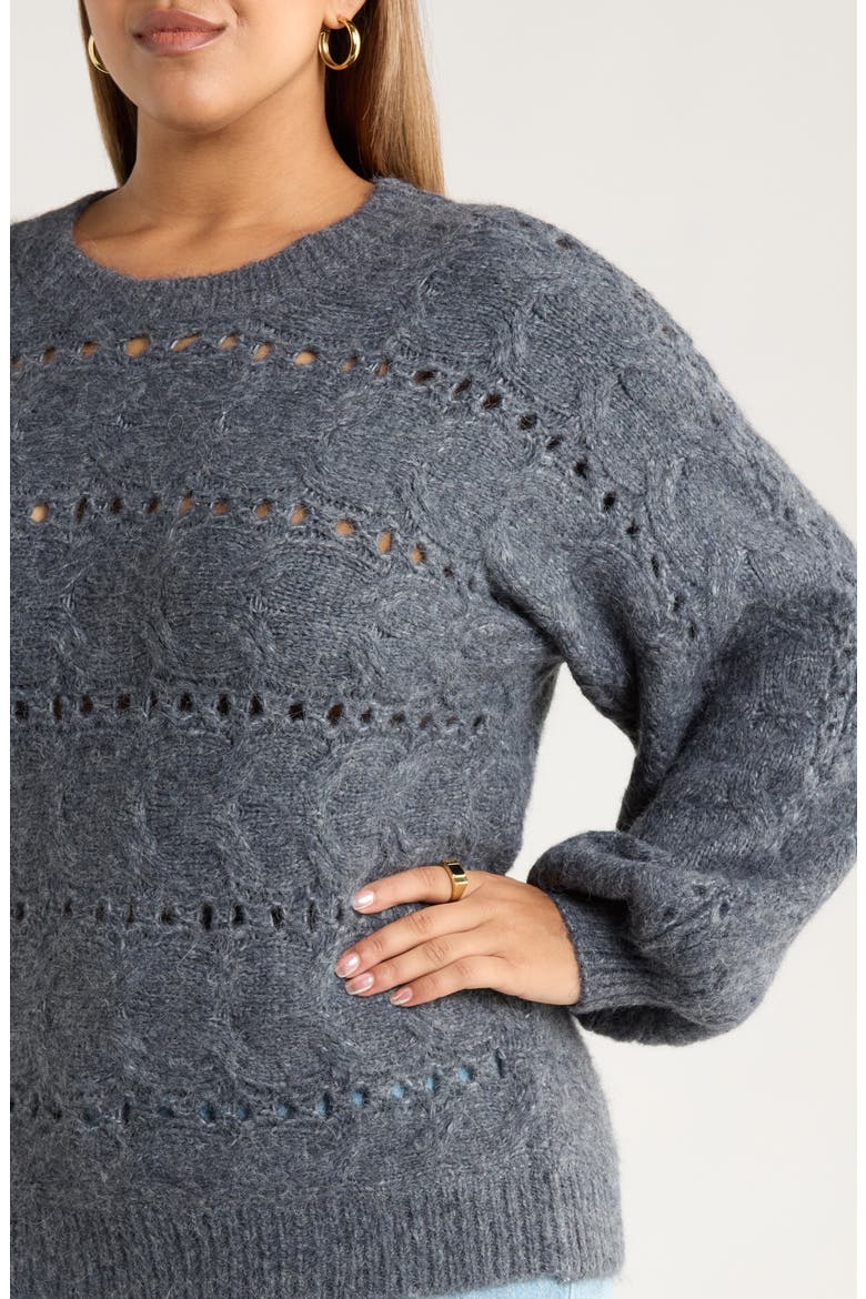 Cable Crewneck Sweater, Alternate, color, NAVY STILL