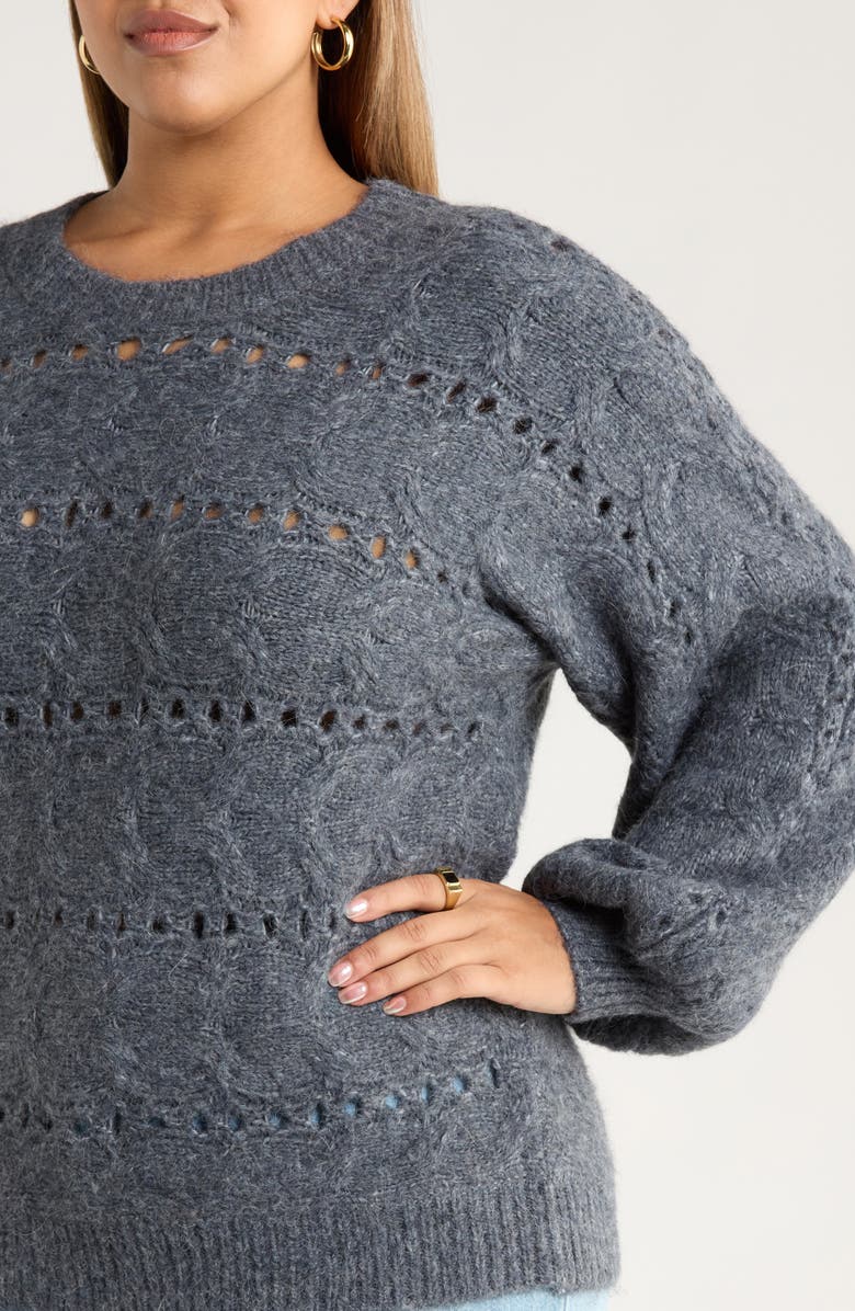 Treasure & Bond Cable Crewneck Sweater, Alternate, color, Navy Still