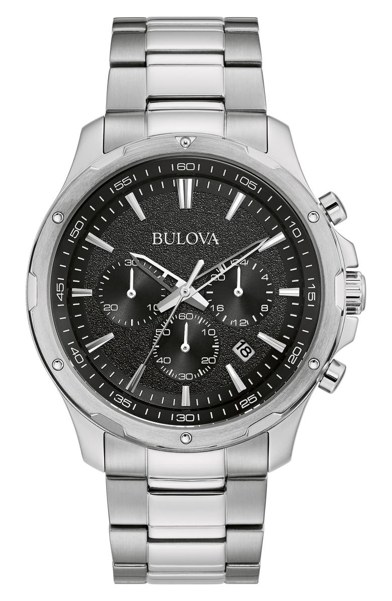 BULOVA Bracelet Strap Chronograph Watch, 43mm, Main, color,