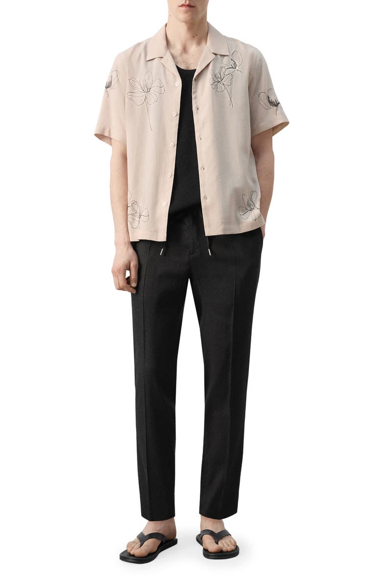 MANGO Slim Fit Drawstring Linen Blend Pants, Alternate, color, Black